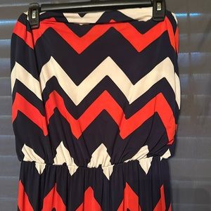 Strapless blue/red/white maxi dress
